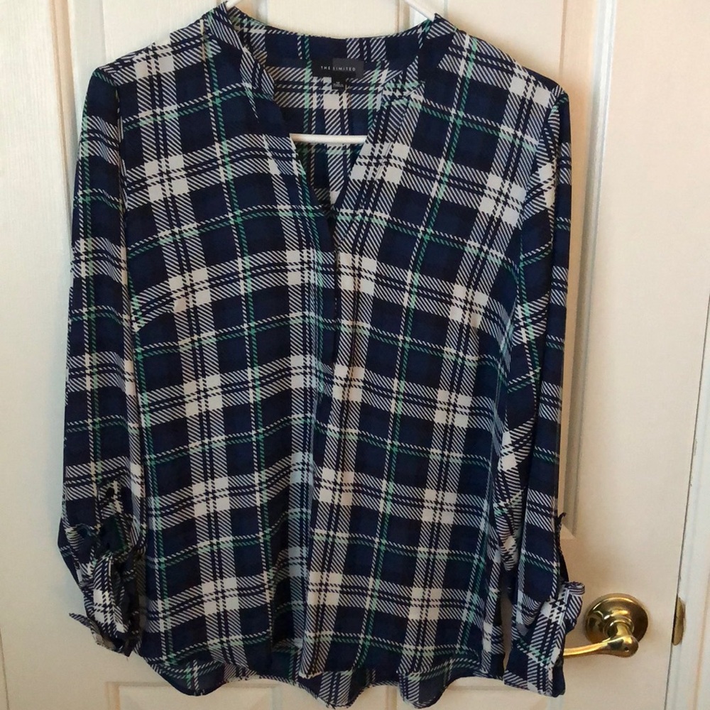 The Limited silky feel plaid v neck blouse